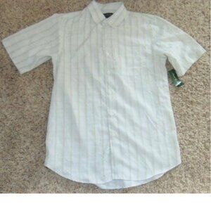 Mens Sport Shirt Cream Striped Small Short Sleeve Button Front Camp David Taylor